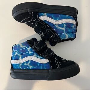 VANS Skate SK8 Hi Top Toddler Shoes Size 4 Black and Blue Lightning Bolt Boys